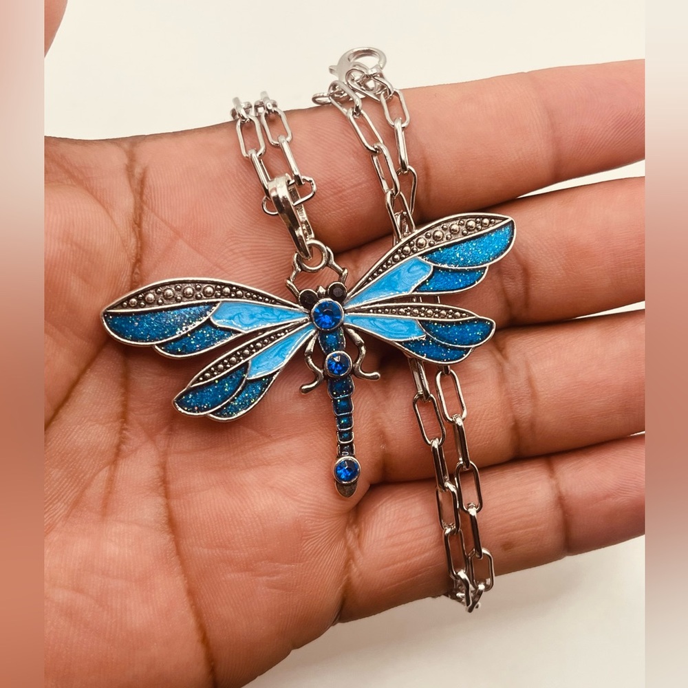 Silver plated necklace for women dragon-fly design
